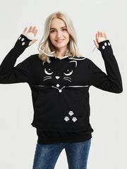 Cat Print Hoodies Drawstring Long Sleeve Sweatshirt With Cat Ears