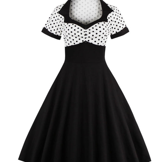 Women's Plus Colorblock Polka Dot Print Sweetheart Neck A line Occasion Dress