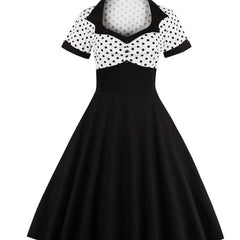 Women's Plus Colorblock Polka Dot Print Sweetheart Neck A line Occasion Dress