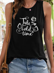 Letter Rose Print Tank Top Crew Neck Sleeveless Summer Top