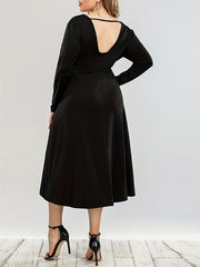 Sexy Maxi Dress Solid Long Sleeve Backless Stretch