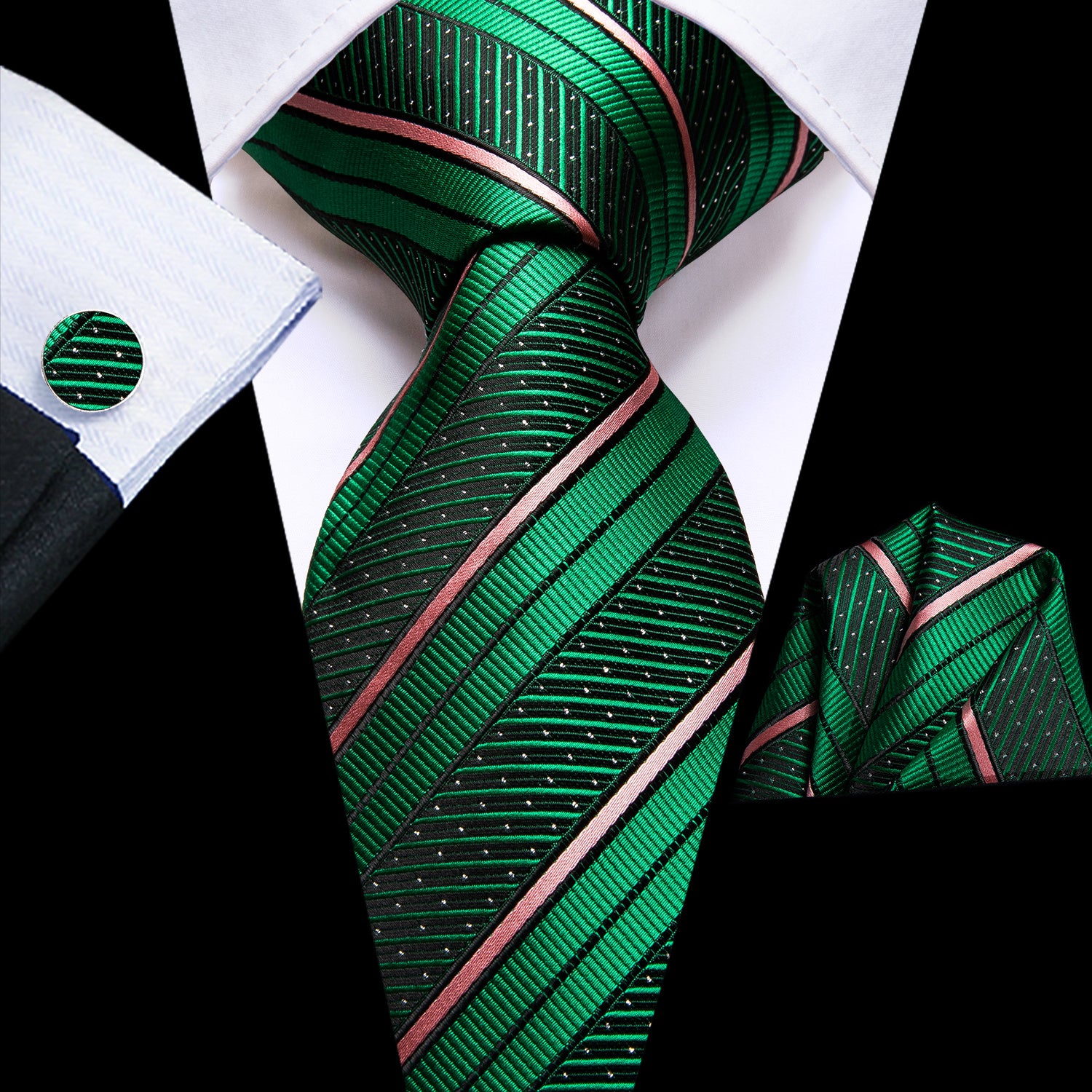 Striped Necktie Set With Cufflink for Party Wedding