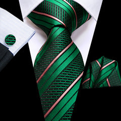 Striped Necktie Set With Cufflink for Party Wedding