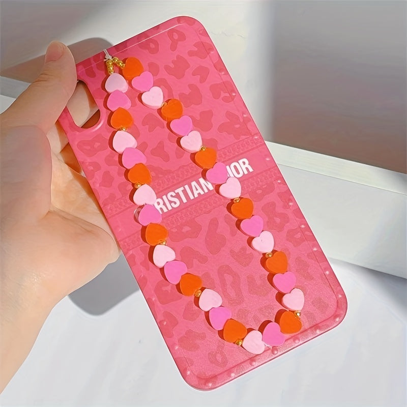 Pink Gradient Heart Mobile Phone Chain Keychain For Girls