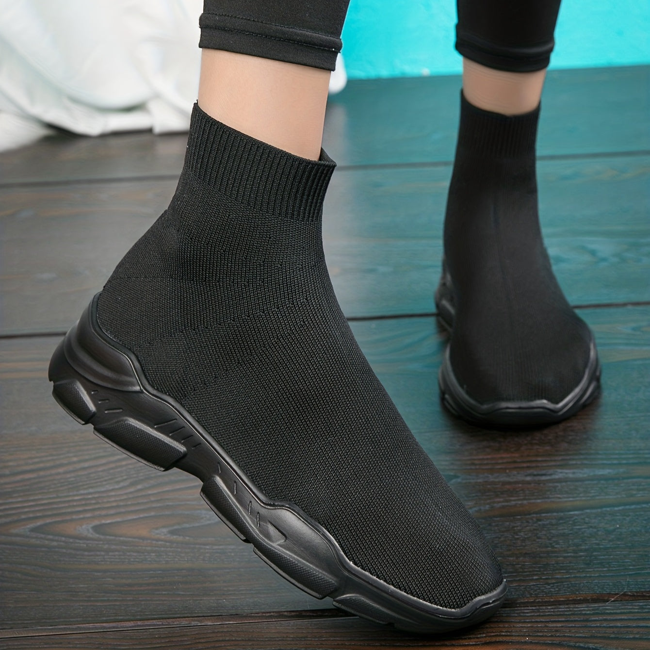 Women's Breathable Knit Mid Top Slip On Shoes