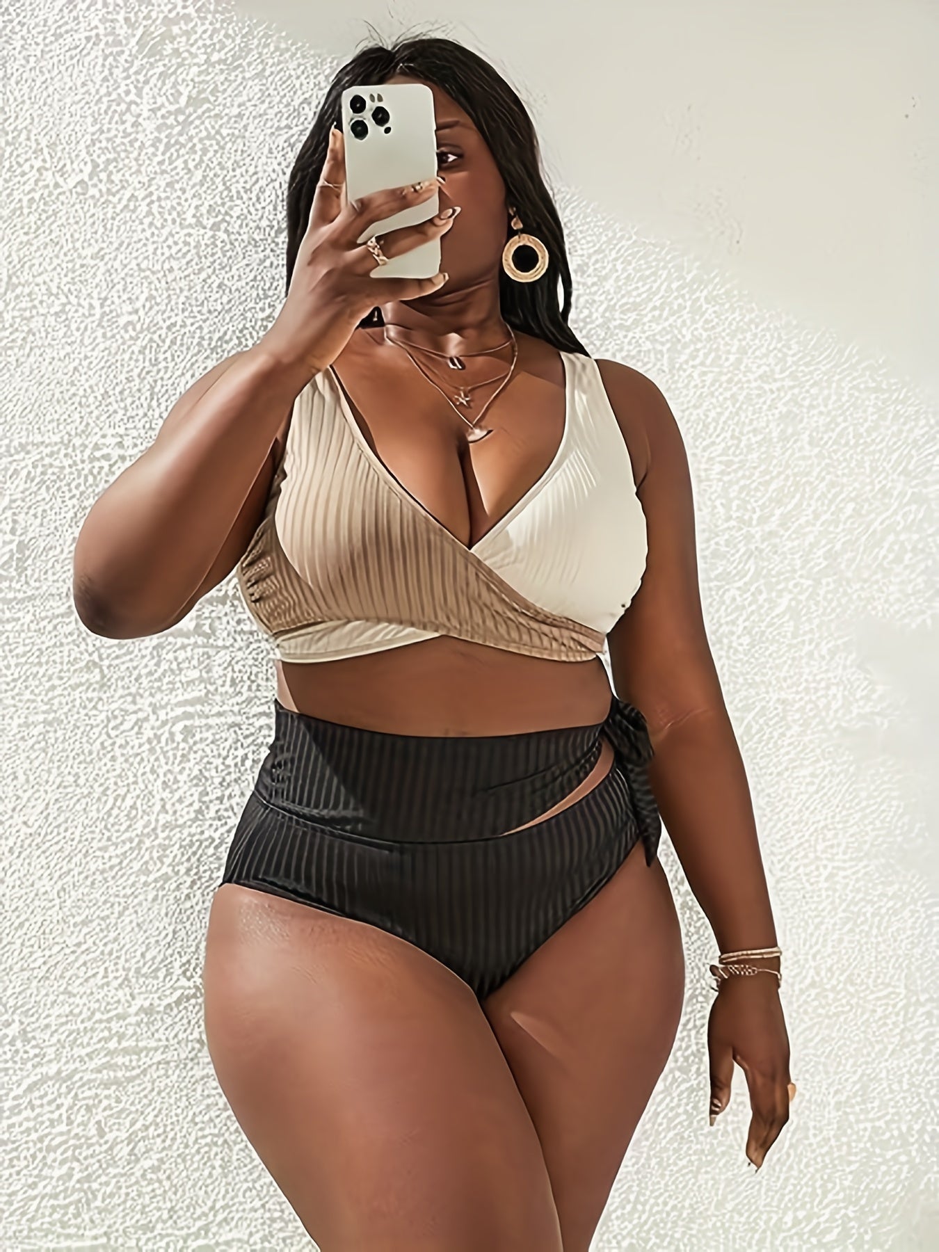 Colorblock Cross Tie Bikini Set