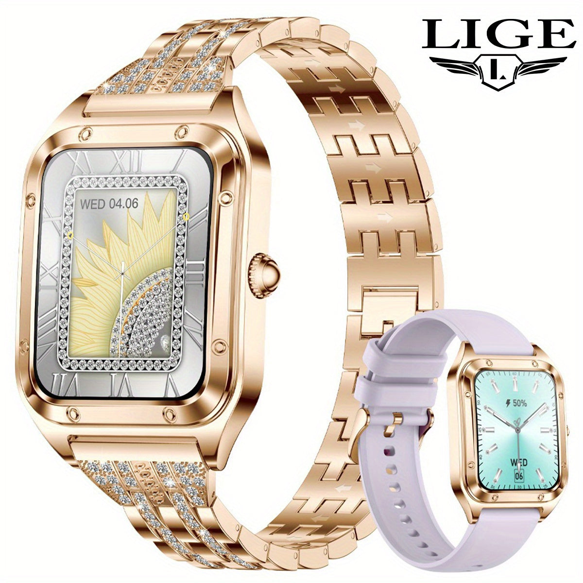 LIGE Crystal Smartwatch for Women - Large Screen, Call Answer, Message Notify