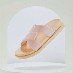 Women's Cross Strap Flat Slides Open Toe Solid Slip On Shoes