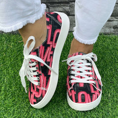 Red Letter Flat Shoes for Women Lightweight Breathable Casual Walking Shoes