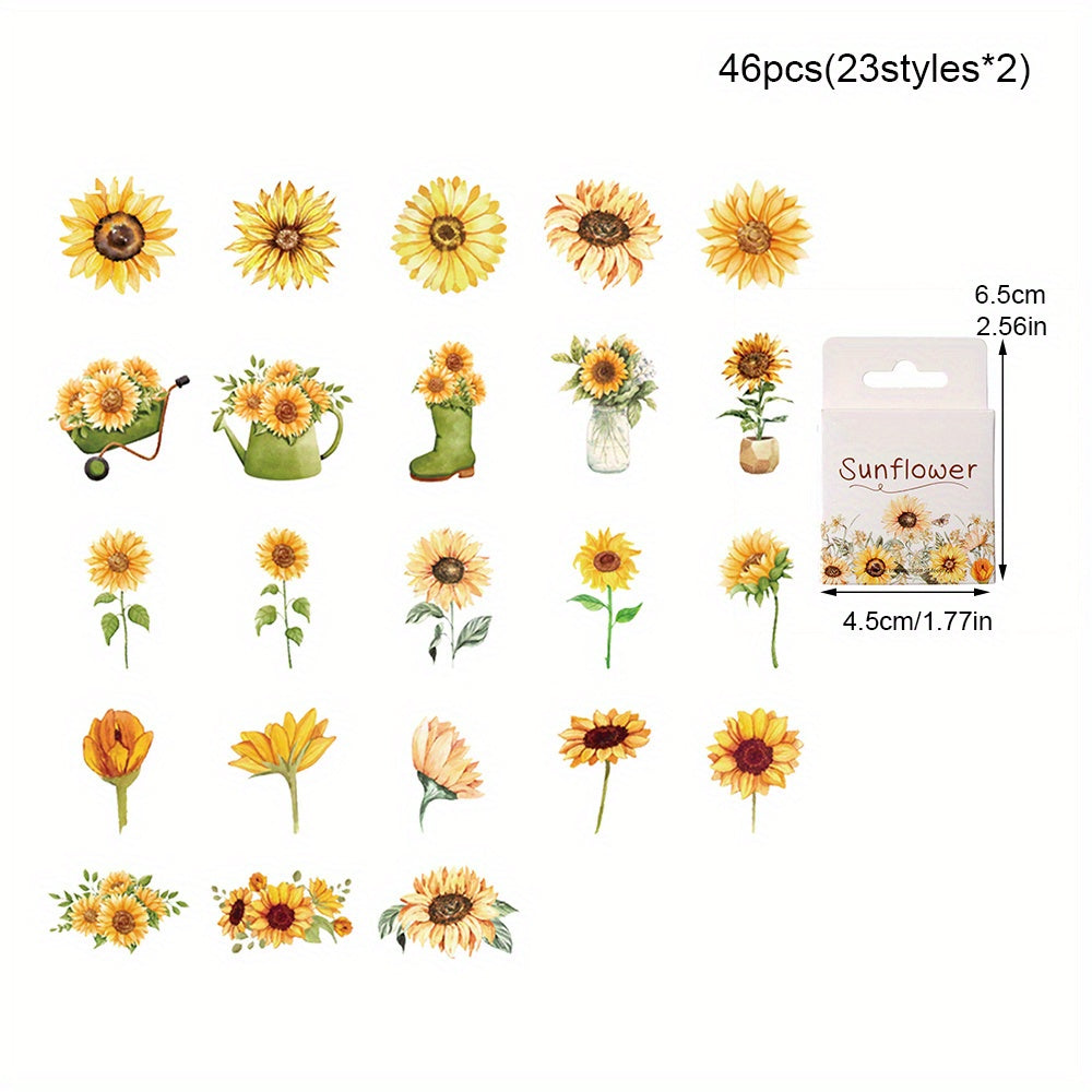 46pcs Sunflower Adhesive Stickers DIY Scrapbook Stationery Photo Album Water Cup