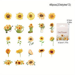 46pcs Sunflower Adhesive Stickers DIY Scrapbook Stationery Photo Album Water Cup