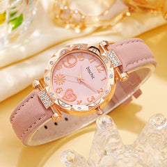 6pcs Pink Quartz Watch & Butterfly Accessory Set