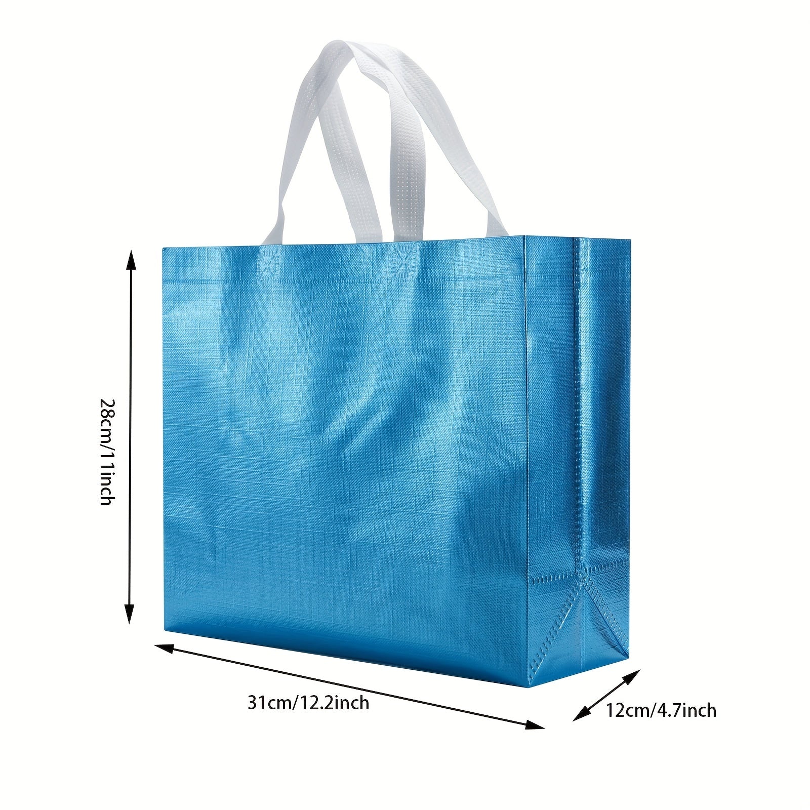 12 Pcs Blue Glossy Reusable Gift Bags Non Woven Shopping Tote
