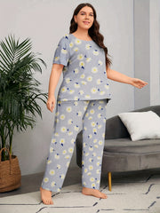Floral Print Short Sleeve Top & Pants Pajama Set
