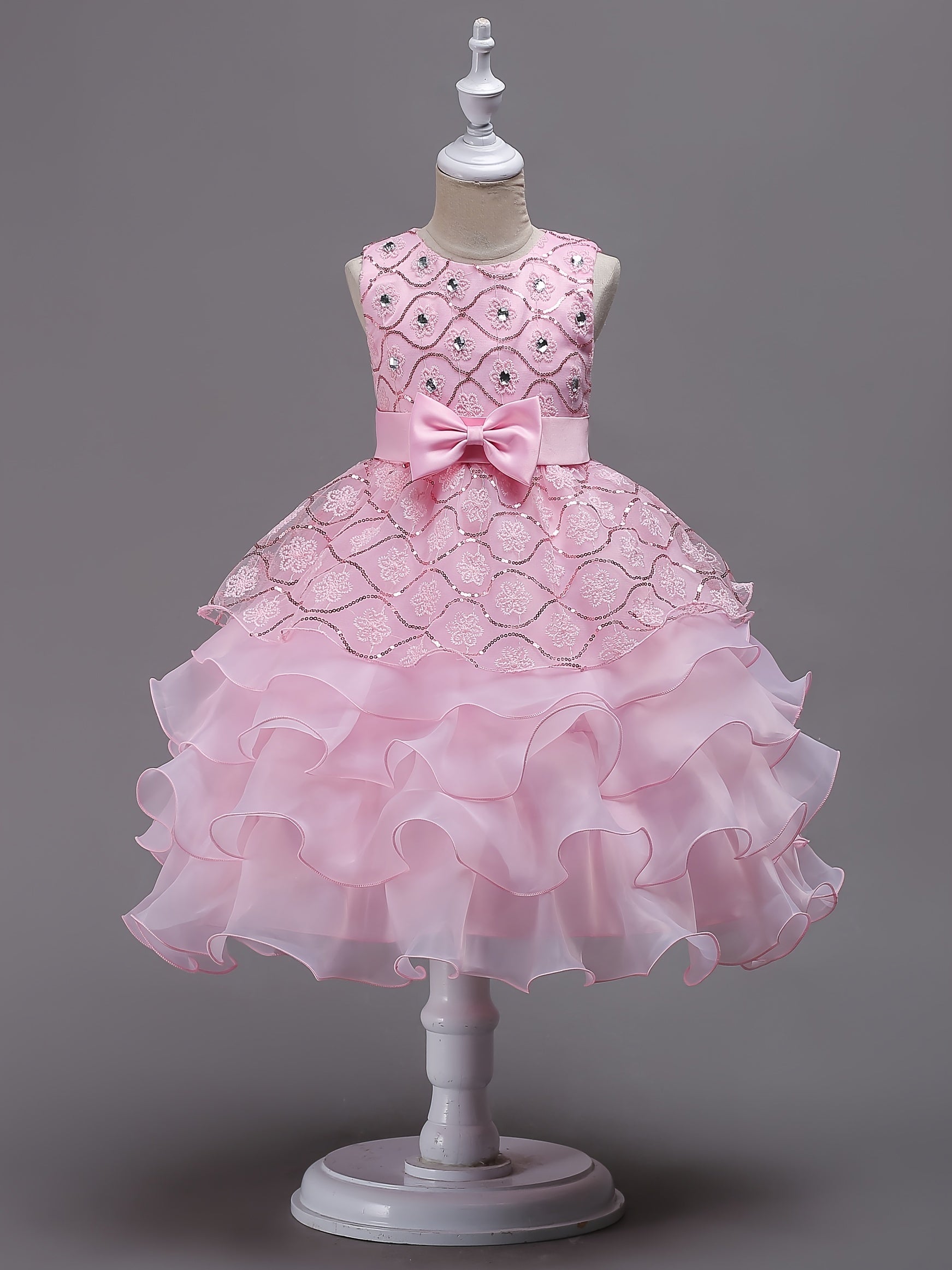 Girls Floral Embroidery Bowknot Sleeveless Princess Dress