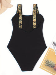 Geometric Print Backless One Piece Swimsuit High Cut Bathing Suit