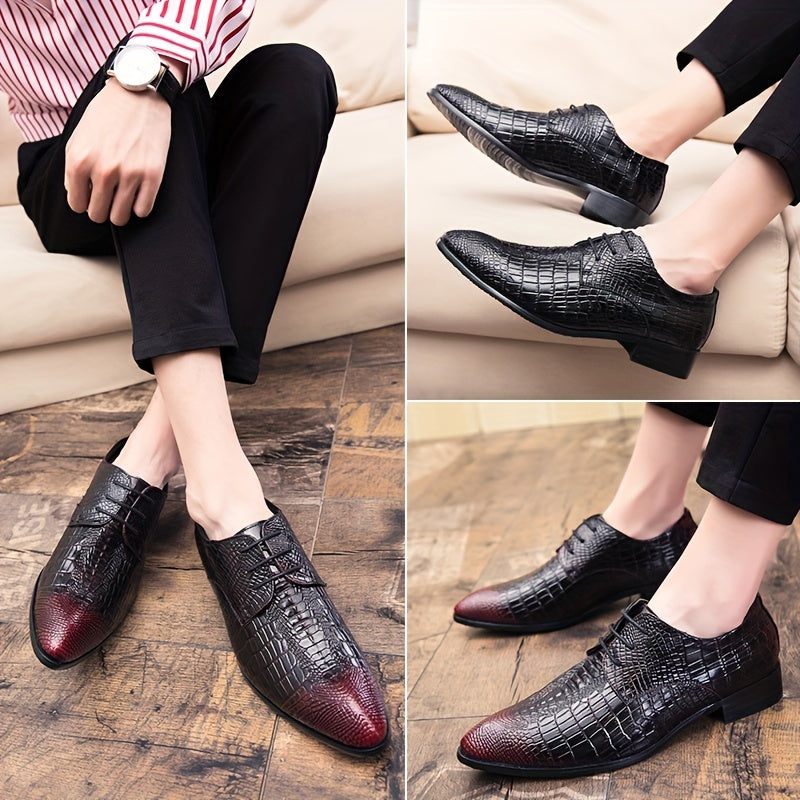 Men's Crocodile Pattern Lace Up Derby Shoes Business Formal Wedding