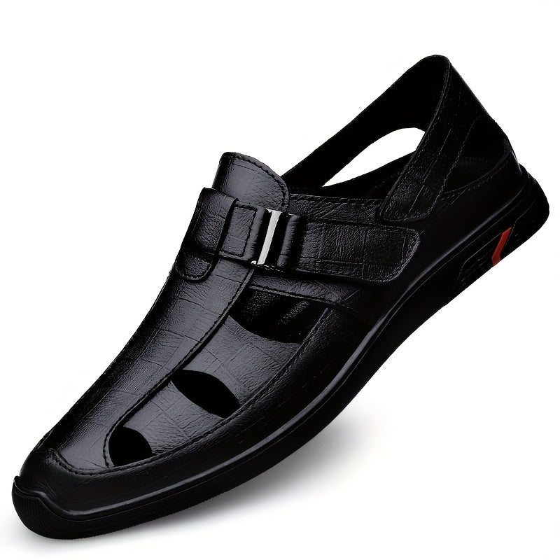 Men's Cut Out No Tie Lace Slip On Sandals With Adjustable Buckle Strap
