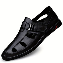 Men's Cut Out No Tie Lace Slip On Sandals With Adjustable Buckle Strap