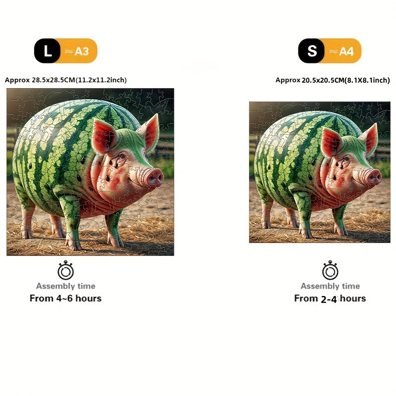 Watermelon Pig Wooden Jigsaw Puzzle Brain Teaser