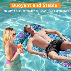 Large Leaf Pattern Pool Float with Headrest, 2 Pillows, PVC Material