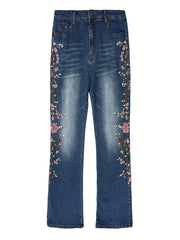 Women's Plus Embroidered Button Fly High Rise Jeans