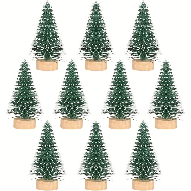 10pcs Mini Christmas Tree Artificial Pine Trees Snow Scene Decoration
