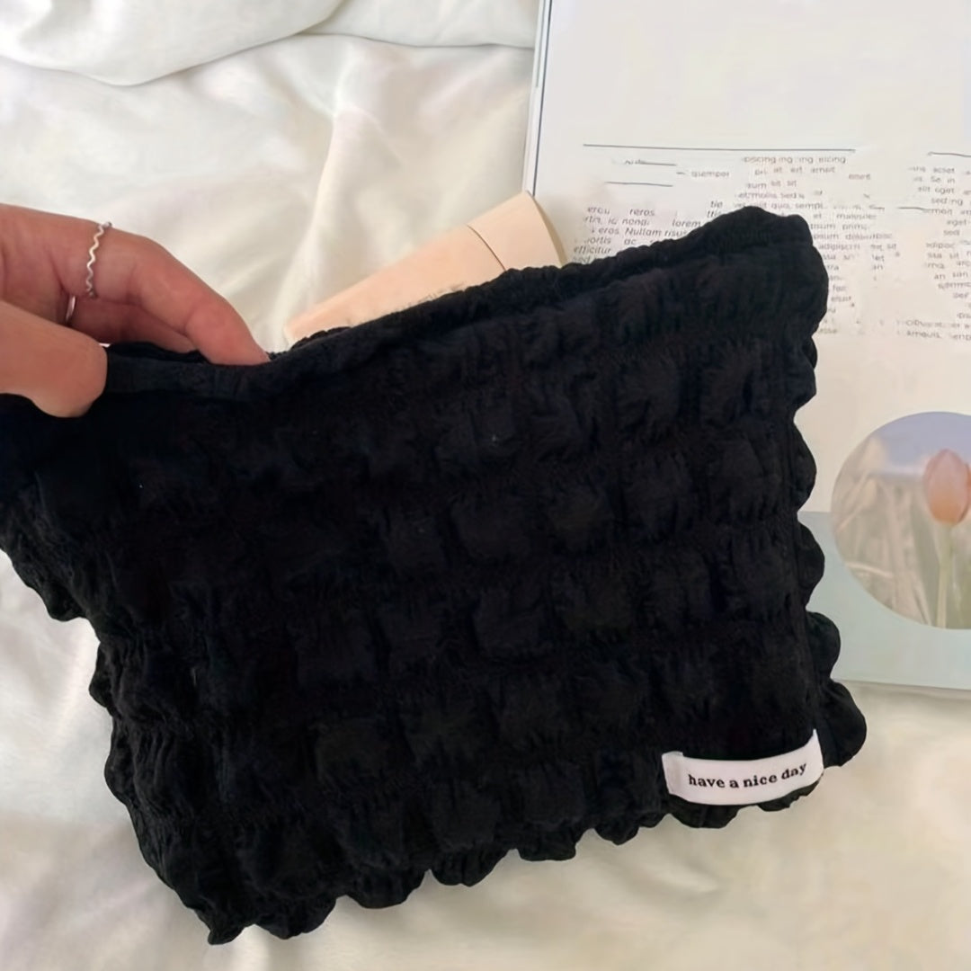 Waffle Makeup Organizer Pouch Ruched Cosmetic Bag Y2k Purse