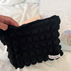 Waffle Makeup Organizer Pouch Ruched Cosmetic Bag Y2k Purse
