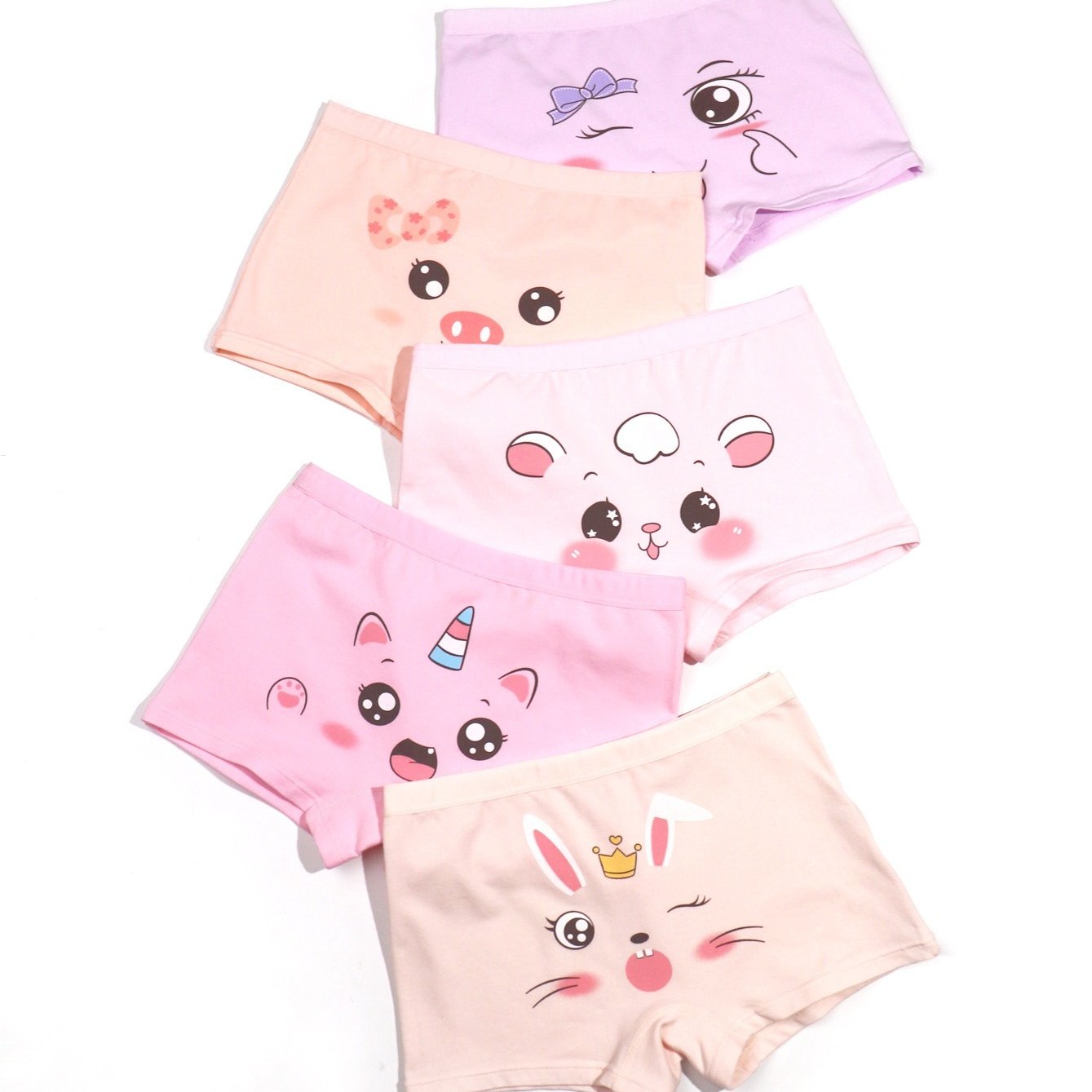 5pcs Girls Boyshorts Panties with Cartoon Graphic Underwear Set