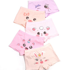 5pcs Girls Boyshorts Panties with Cartoon Graphic Underwear Set