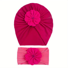 Flowers Decor Headband & Hat Hair Accessories Set for Baby Girls Kids
