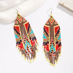 Long Beaded Tassel Earrings Bohemian Style Fringe Drop Earrings