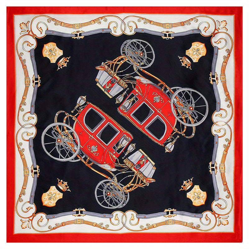 Classic Carriage Print Scarf Silk Square Shawl Casual Head Wrap