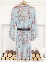 Floral Print Mesh Night Robe Long Sleeve Robe With Belt Women's Lingerie