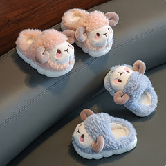 Furry Cartoon Sheep Boys House Shoes - Soft Bottom, Non Slip, Indoor Comfort