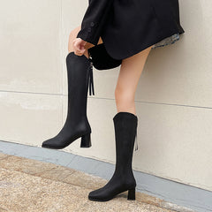 Women's Chunky Heel Riding Boots, Zip Back