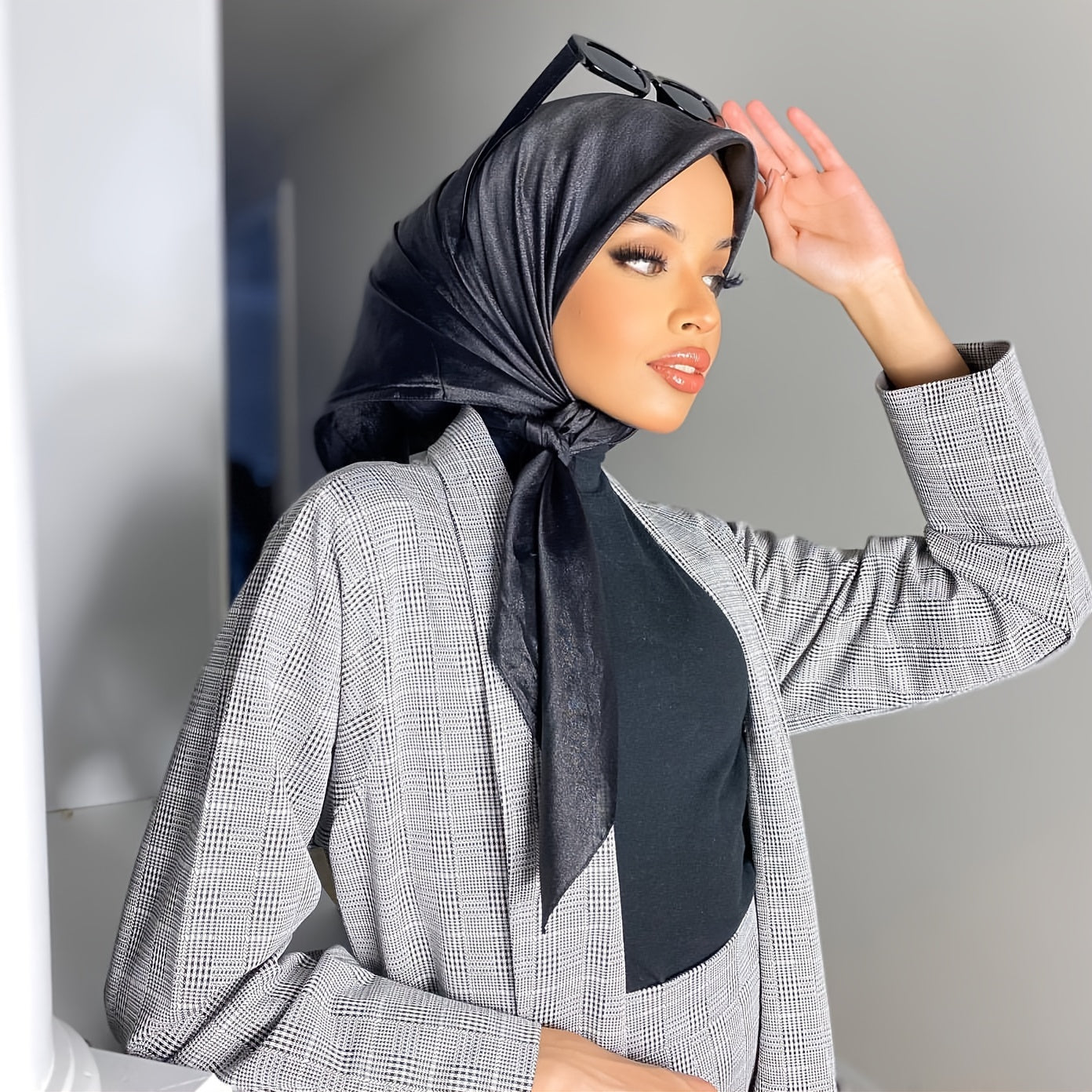Womens Large Satin Square Scarf Silk Hair Wrapping