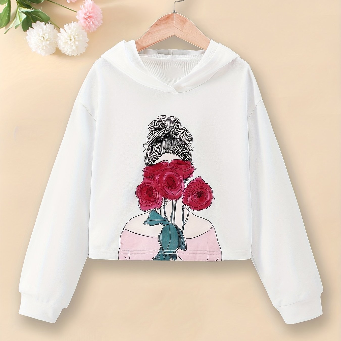 Girls' Flower & Girl Graphic Hoodie Sweatshirt