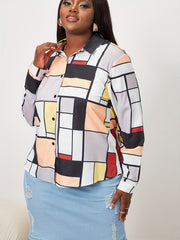 Colorblock Geometric Print Blouse Long Sleeve