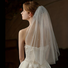 Short Veil With Comb Silver Pearl Bridal Wedding Accessories