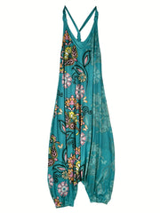 Floral Print Drop Crotch Jumpsuit Women's Clothing