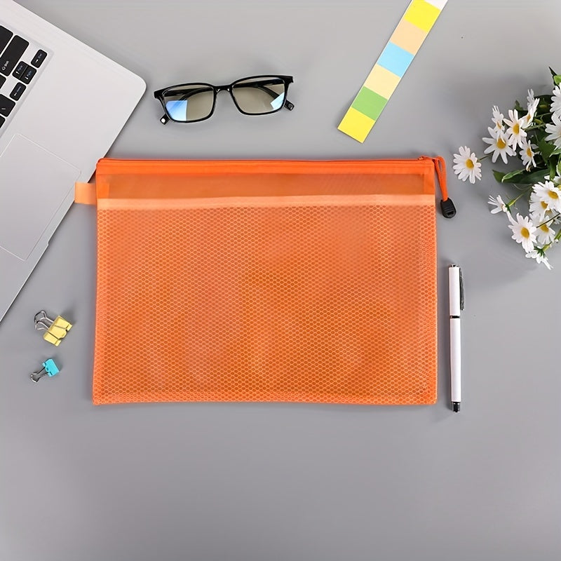 A4 PVC Matte Clip Mesh Bag Student Office Portable Storage Zipper Bag