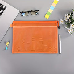 A4 PVC Matte Clip Mesh Bag Student Office Portable Storage Zipper Bag