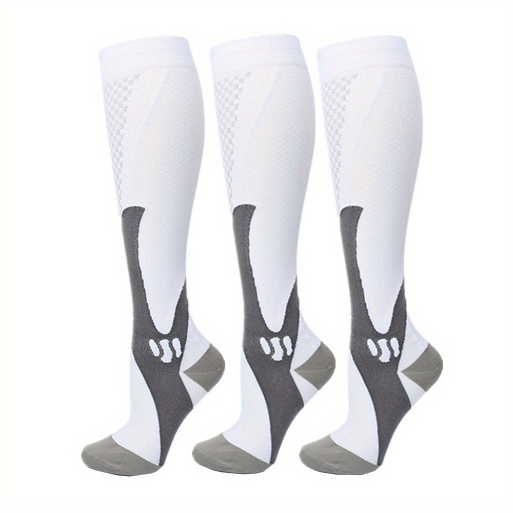 3 Pairs Compression Knee High Socks for Running Cycling Fitness