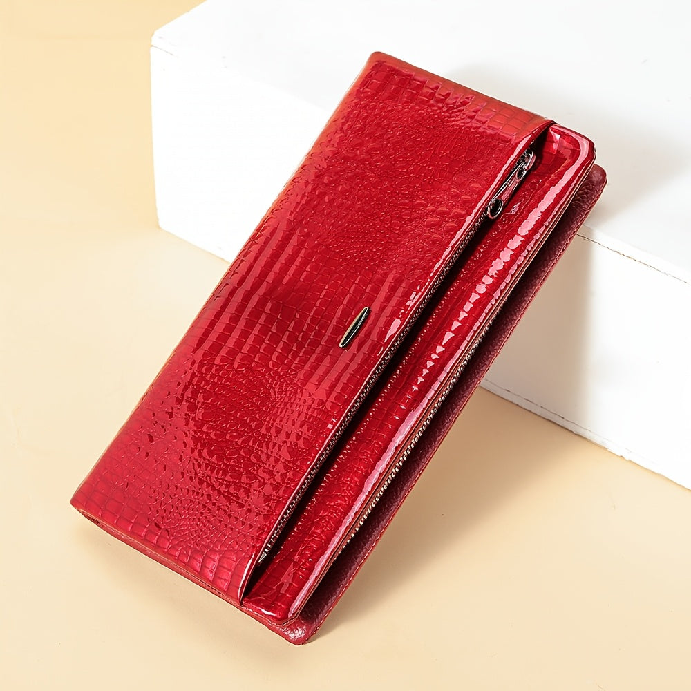 Vintage Style Leather Clutch Wallet with Wristlet Zipper
