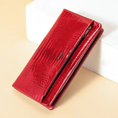 Vintage Style Leather Clutch Wallet with Wristlet Zipper