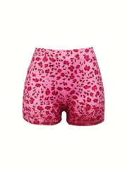 Leopard Print Skinny Shorts Casual Elastic Waist Shorts