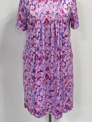 Allover Floral Print Short Sleeve Pleated Dress With Pockets