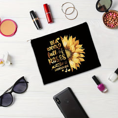 Slogan & Sunflower Print Cosmetic Bag Makeup Bags Travel Bag